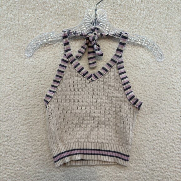 Philip Russel Tops - Y2K Vintage Crochet Knit Halter Crop Top XS Cream Ivory White Boho Fairy Grunge